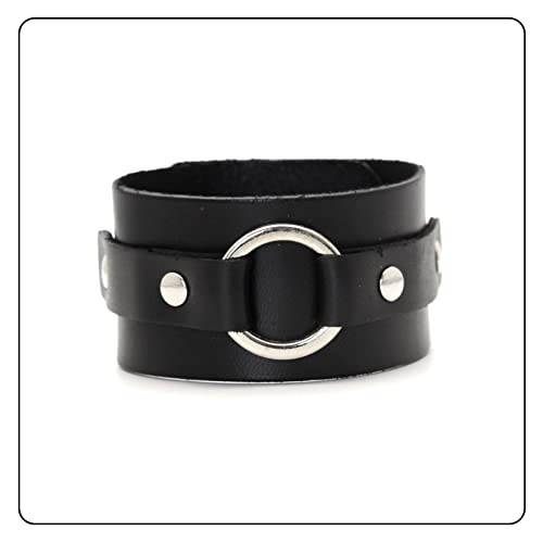 Punk Rock Circle Pattern Wristband Wide Leather Cuff Bracelet2