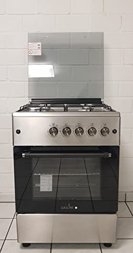Gasline Gas Standherd 4 Flammig 60cm breit, Gas-Backofen mit Thermostat, Grill und Umluft Edelstahl SHGG6060FGIX Erdgas/Propangas Cover