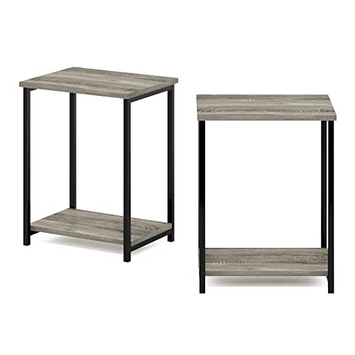 Image of Furinno Simplistic 2-Tier Metal Frame Side Table, Set of 2, French Oak