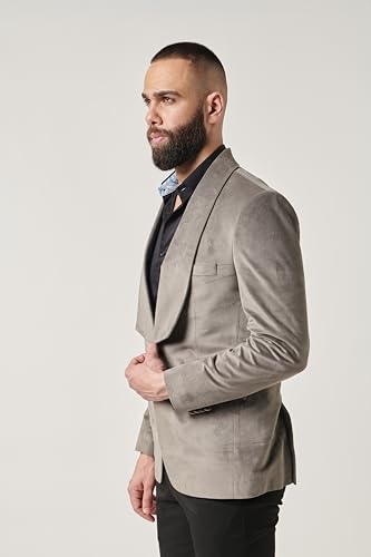 Image of MR BUTTON Grey Slim-Fit Single Breasted Broad Lapel Blazer