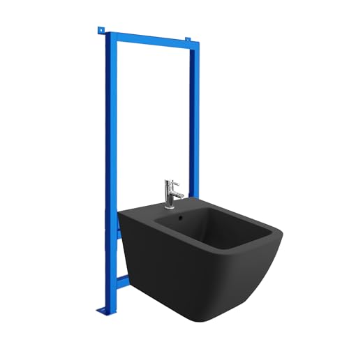 LAVITA Élément mural pour bidet LAV 500 + bidet mural Onil Black Kit complet | Bidet mural suspendu avec trou de robinet et protection anti-débordement en céramique | WC | Hygiénique et facile