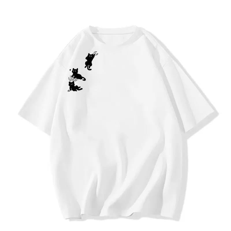 Womens Casual Y2k Tops Streetwear Oversized Tees Kawaii Cat Graphic Baggy Shirts Harajuku Cotton Tshirt Alt Clothes