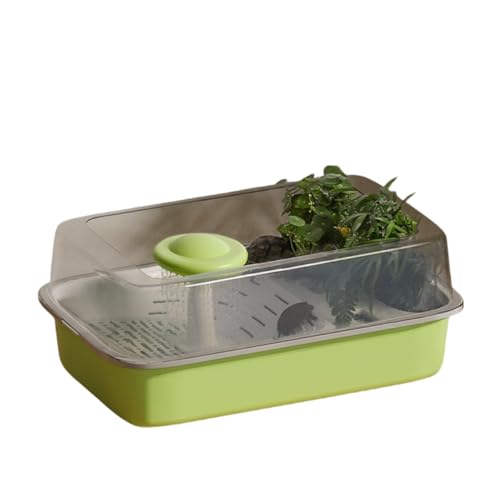 loyfreeyo 亀水槽 カメボックス 脱走防止 日光浴 スッポン 観察箱 排水穴 飼育箱 ボックス 安全飼育 組み立て簡単 プラスチック柵 アオウミガメ ニホンイシガメ エサ入れ (グリーン キノコがある)