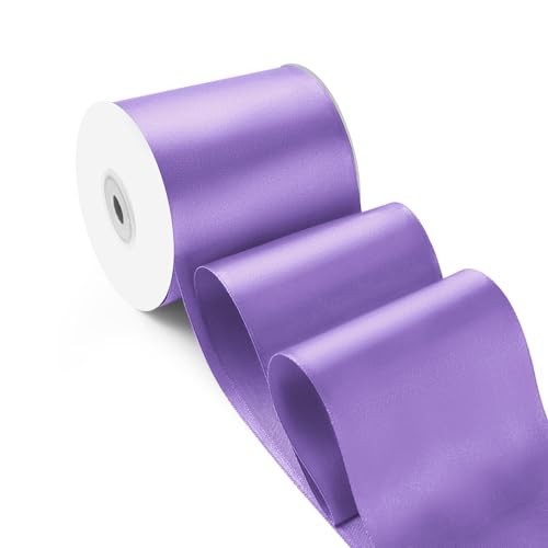 HimBen 3 Inch 25 Yard Wide Satin Ribbon Light Purple Solid Fabric Large Ribbon Roll for Cutting Ceremony Wedding Opening Party Decoration Chairs Sewing Festival Pageant Sashes