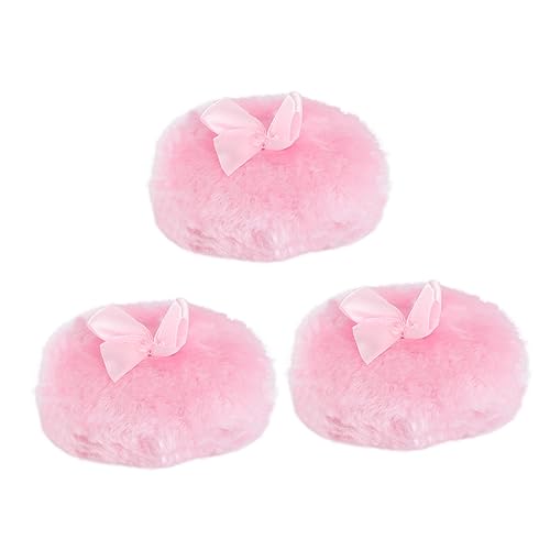 DEARMAMY 3Pc Long Hair Powder Puff for Soft Plush Applicator for Talcum Prickly Heat Powder Gentle Delicate Skin for Adults Pink Color