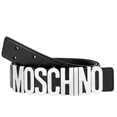Moschino Mittlerer schwarzer Gürtel matt Logo silber tg 46, Nero, 40