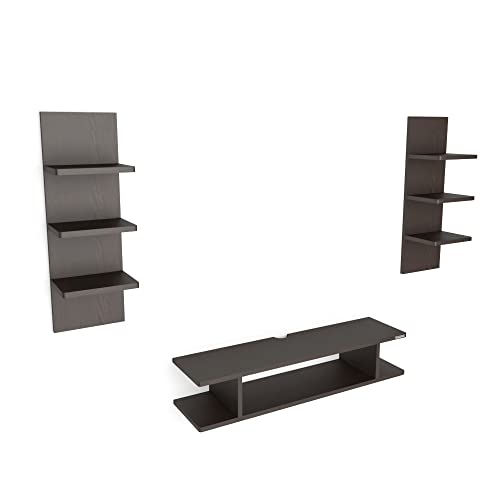 Image of ESTANTERIA Tv Unit Wall Mounted Engineered Wood TV Unit, TV Cabinet for Wall, TV Stand for Wall, TV Stand Unit Wall Shelf for Living Room, Set Top Box Wall Display Rack Stand(Wenge 25x152.4x4Cm)