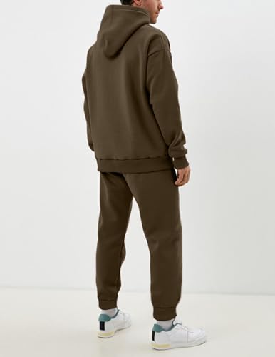 Uni Clau Men'S 2 Piece Tracksuits Fleece Pullover Sweatsuits Athletic Fit Jogging Hoodie Outfit Set Brown M thumb #3