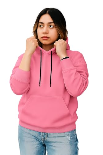 Image of Women's Black Fleece Hoodie Oversized Fit Soft Warm Winter Hooded Sweatshirt with Kangaroo Pocket