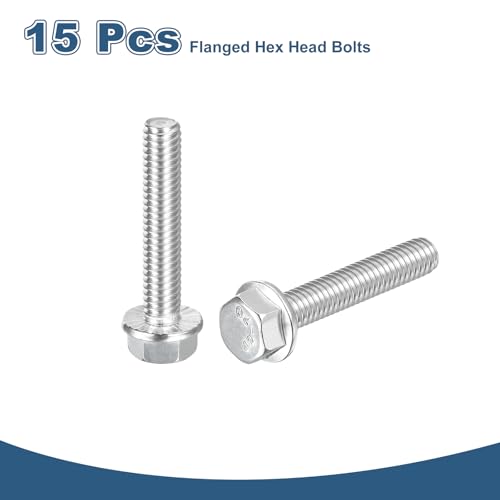 Image of uxcell 15Pcs 5 /16-18 x 1-3 /4 inch Flanged Hex Head Bolts, 304 Stainless Steel Flange Hexagon Screws, Flange Hex Drive Screws 5.8 Grade for Machinery Industry Home Appliances, Silver