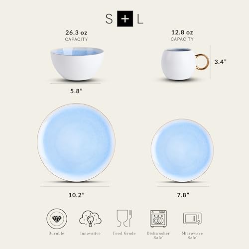 Image of Stone Lain Josephine Formal Porcelain Dinnerware, Set of 4, Blue, White and Gold 16-Piece