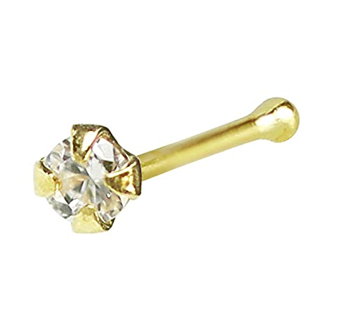 18K Solid Gold 1.5mm Clear CZ Bone Nose Stud