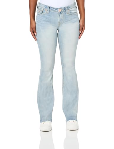 True Religion Women's Becca Mid-Rise Bootcut Jeans – Flap Pockets & Big T Stitching