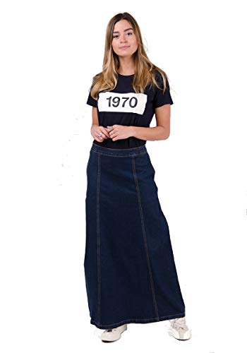 wash clothing company Matilda Denim Maxi Skirt - Darkwash Long Jean Skirt with Stretch US 10-20