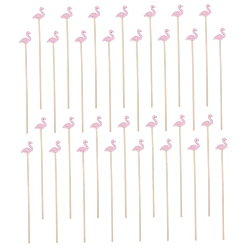 SOLUSTRE 100Pcs Flamingo Handle Cocktail Stirrers Decorative Wooden Swizzle Sticks for Drinks Unique Creative Drink Mixers for Parties Home Bar and Shops