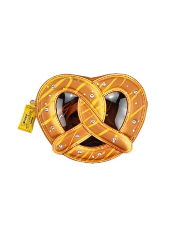 Bewaltz Pretzel Crossbody Bag, Novelty Food Design, Plush Material, Glitter Accents, Adjustable Strap, Chocolate Drizzle Pattern