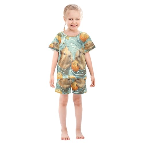 Pajama Sets Short Sleeve Cute Guinea Pigs Swimming Soft Cotton Summer Sleepwear 2 Piece PJS Size 5-14T4