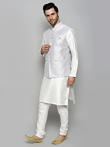 Image of Uri and MacKenzie Men's Silk Blend Kurta Churidar Pyjama with Stylish Nehru Jacket