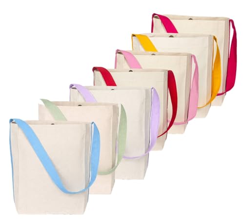 Image of Lify Womens Bi- Colour Canvas Tote Bag,Shoulder Bag,Top Magnetic Button Closure,Daily Essentials- Pack Of 7 (Mixed Colors)