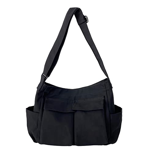 Image of LassZone Canvas Messenger Bag Large Crossbody Bag Hobo Shoulder Handbags Multi Pocket Denim Tote Bag for Women or Men