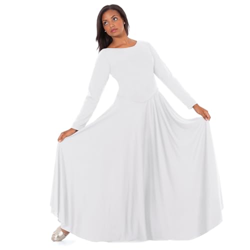 EUROTARD Womens 13524 Long Sleeve Worship Praise Liturgical Full Length Dance Dress (White Medium)