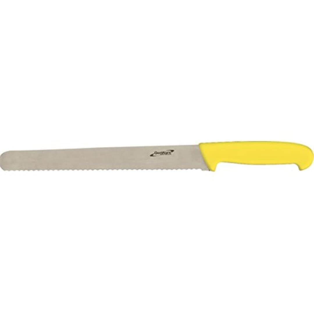 Genware NEV-K-S12SERY Slicing Knife, Serrated, 12'', Yellow