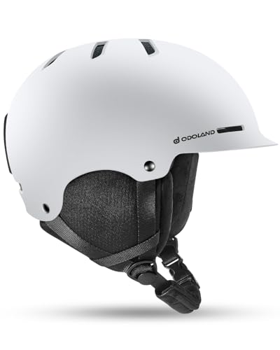 Odoland Casco de Esquí y Snowboard para Hombres Mujers, Casco de Seguridad Deportes con Ventilación y Orejeras Desmontable para Esquiar Snowboard, Blanco