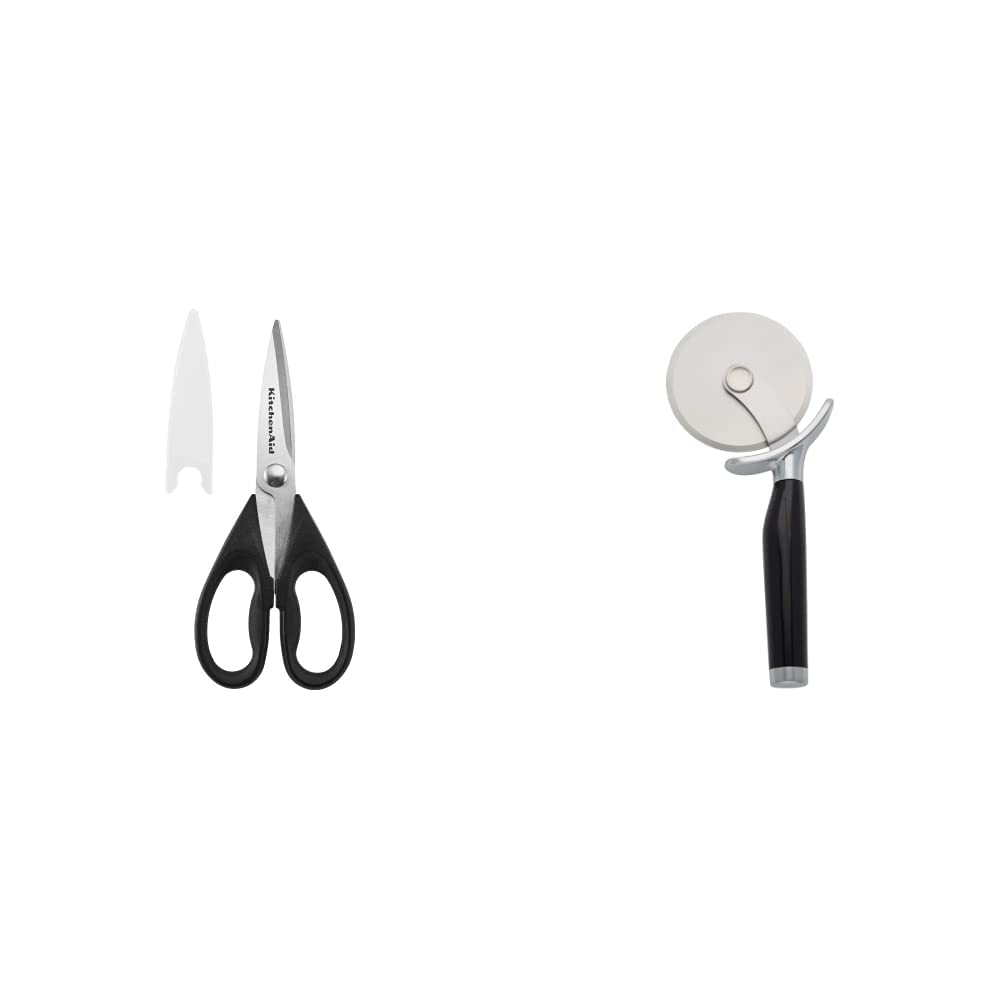 KitchenAidAll Purpose Shears with Protective Sheath, One Size, Black & Classic Pizza Wheel, 9-Inch, Black