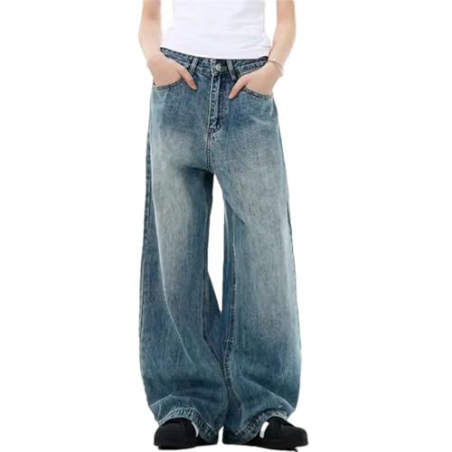 Men's Washed Straight Jeans Solid Color American Style Wide Leg Denim Trousers Pants