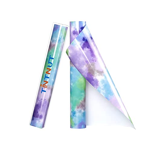 Tintnut Tie Dye Heat Transfer Vinyl Roll - 12 Inch X 5 Ft Purple Cloud Pattern Printed Htv Rainbow Color Iron On Vinyl Bundle Diy Canvas Bag Shirt Handbags Hats For Cricut Silhouette Cameo #TOP25