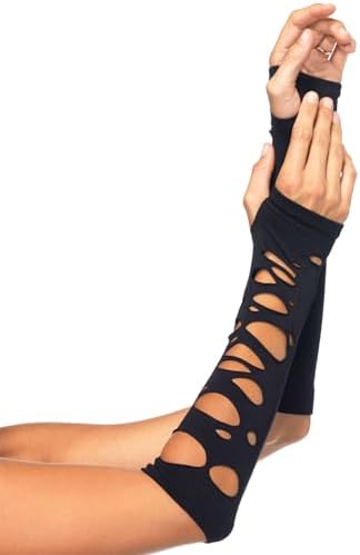 Leg Avenue Women's Distressed Glove Arm Warmers Costume Accessory, Black Distressed, O/S