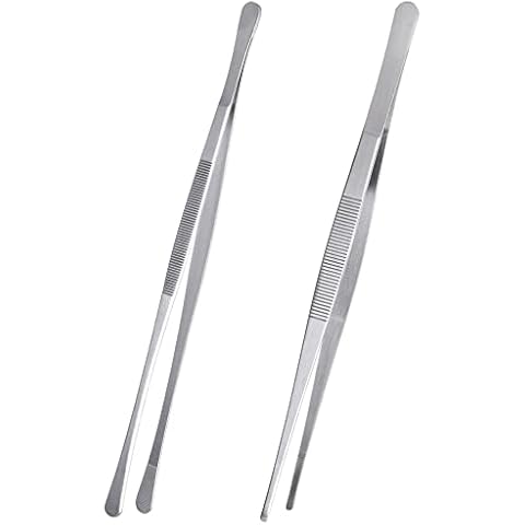 HONSHEN Tweezer Tongs, 12-Inches Stainless Steel Food Cooking Tongs for Kitchen Cooking BBQ Grilling Meat,Set of 2 (Cooking Tweezer 12inch 2p) Cover