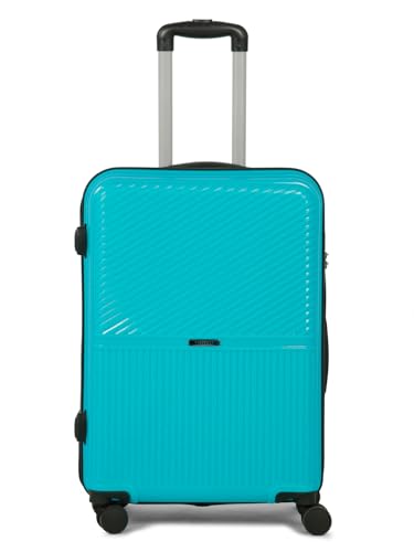 Image of Teakwood Meduim Size 8 Wheels Trolley Bag, Hard Cabin with Zipper Closure, Adjustable Push Button & Cross Side Strap, Number Lock System 360 Degree (Medium, Aqua Green)