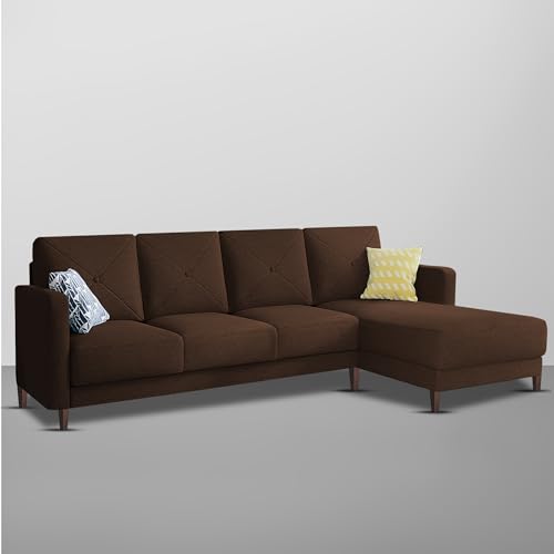 Image of Baloney RHS 6 Seater L Shape Sofa Set for Living Room (Brown Fabric) Premium Fabric Sofa