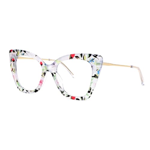 Image of Zeelool Cat Eye Blue Light Glasses for Women Stylish Floral Eyeglasses Frames Non Prescription Full Eyewear Anti UV