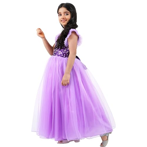 Image of Stanwells Kids Dress for Girls Embroiderd Full Length Frock for Baby Girls Flower Gown Ruffle Pattern Back Zipper Beautiful Sleeveless Birthday Dress for Girls Coral (1-9 Years)