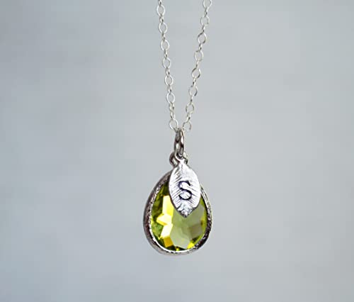Personalized Peridot Necklace, August Teardrop Birthstone Necklace, Bridesmaid Necklace, Custom Initial Necklace, Birthday Gift for Her3