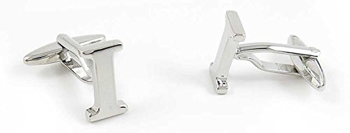 Par de mancornas para hombre con letra I plata blanca
