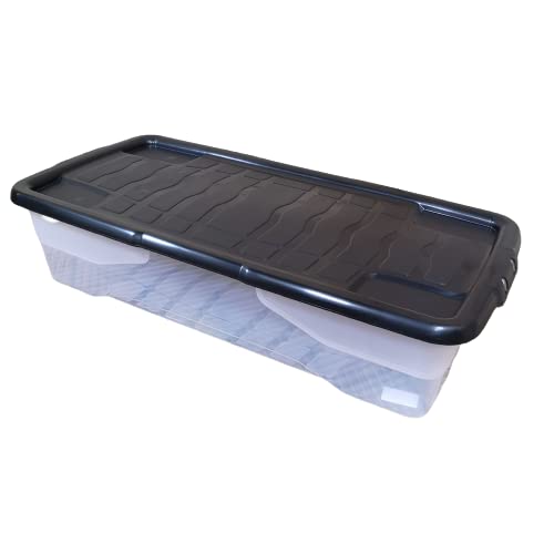 Samuel ALEXANDER 42L Clear Under Bed Storage Box with Black Lid, Stackable and Nestable Design Storage Solution
