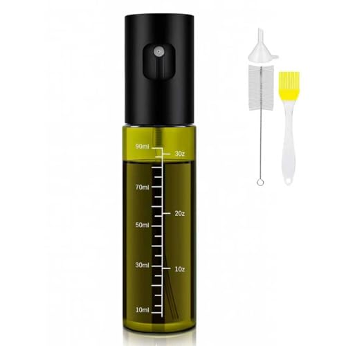 HingtTraum Ölsprüher für Küche – Glas Öl Sprühflasche mit Skala, BPA-frei, inkl. Trichter & Reinigungsbürste, Ölspray für Airfryer, Essig & Speiseöl, grüner UV-Schutz