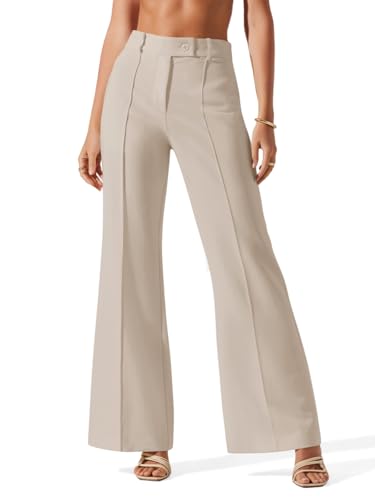 NIMIN Pants for Women Business Casual Flared Leg Work Dressy Trousers High Waisted Bootcut Office Slacks 2026 Fashion Outfits with Pockets Beige Small
