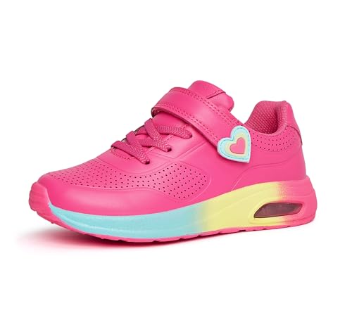 LUCKY STEP Boys Girls Athletic Running Shoes Air Lightweight Fashion Sneakers Casual Breathable Tennis Trainers for Little Kids(12 M US Hot Pink)