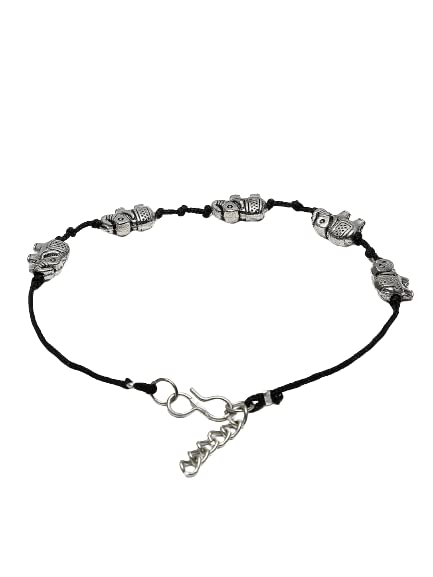 PANASH Stylish Trendy Brass Elephant Anklets | Payal Black Thread with Anklet for Women and Girl | Gift for Women