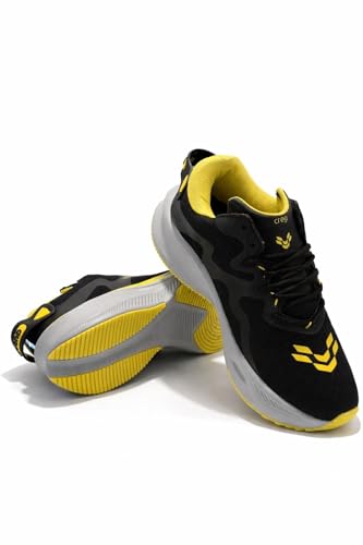 CREG Men’s Sports Shoes with Knitted Fabric | Lightweight Lace-Up Running, Walking & Training Shoes | Comfortable Breathable Athletic Footwear (Black, UK Footwear Size System, Adult, Men, Numeric, Medium, 7, Arch foot)