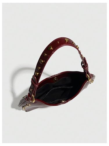 Verdusa Women's Vintage Studded Leather Shoulder Bag Top Handle Clutch Purses with Metal Chain4