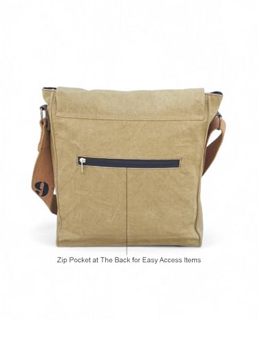 Image of The House of tara Sturdy Cotton Canvas Messenger Bags for Men and Women | With two Magnetic Snap Buttons Flap Closure, Adjustable Body Strap & Multiutility Lobster Hook (Beige)