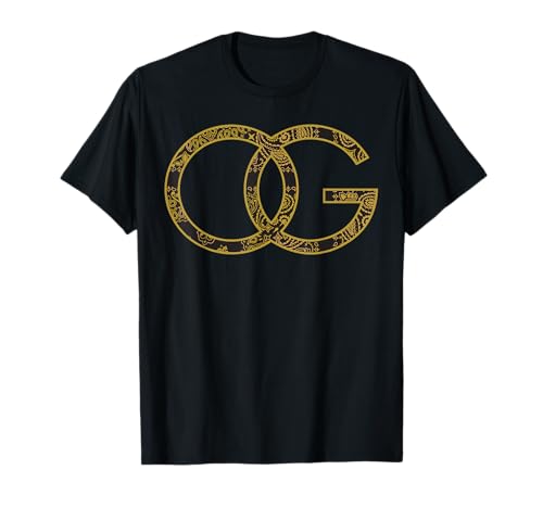 CaliDesign Gold OG t-shirt original gangster bandana impressão t-shirt, Preto, S