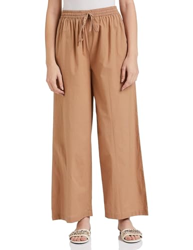 Image of Pack of 1 Stylish & Comfortable Rayon Cotton Straight Cut Wide Legs Palazzo Trousers for Women /Knitted Rayon Cotton Ethnic Palazzo White
