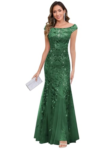 Long Mother of The Bride Dresses for Women Off Shoulder Sequin Formal Evening Gown
