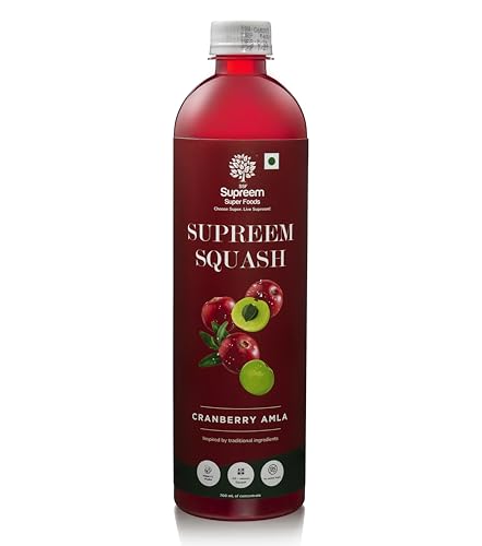 SSF Supreem Super Foods Cranberry Amla Squash 700ml | Immunity Booster | Stevia Sweet | All Season Drink | Aids Digestion | All Natural Ingredients | No Added Sugar